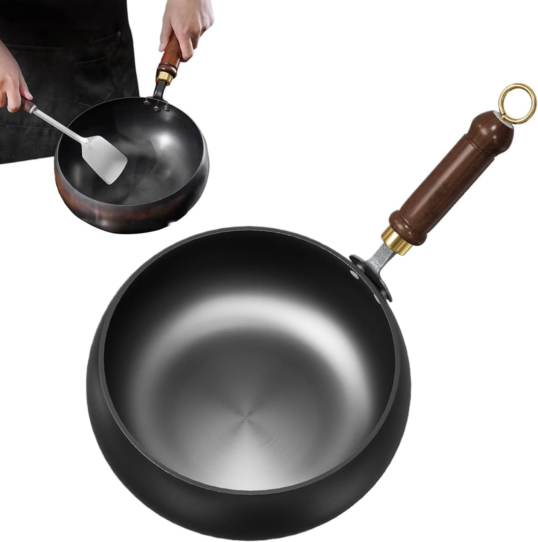 Handmade Chinese Cast Iron Wok, Eisenpfanne, Frying Pan, Hand Forged Pot, Non-Stick Pan With Lid And