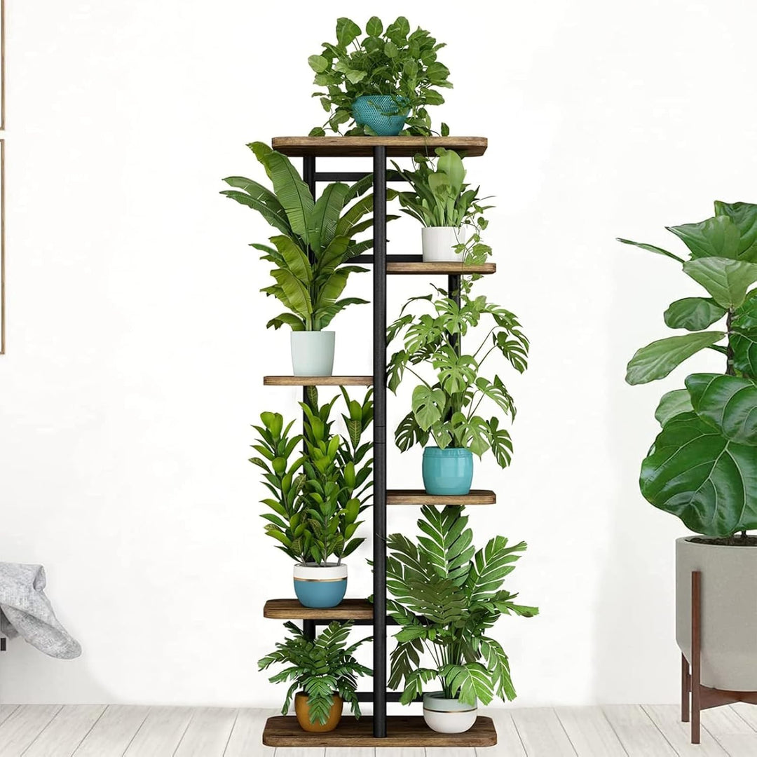 Dazioter Pflanzenständer Indoor 6 Etagen 7 Topf für mehrere Pflanzen Eckpflanzentisch für Terrasse G