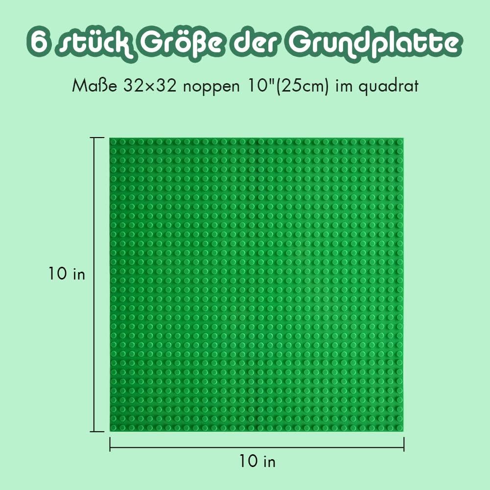 Lekebaby 6 Platten-Set Bauplatte Kompatibel mit Meisten Marken, 25 * 25cm, Grüne Blaue Graue Grundpl