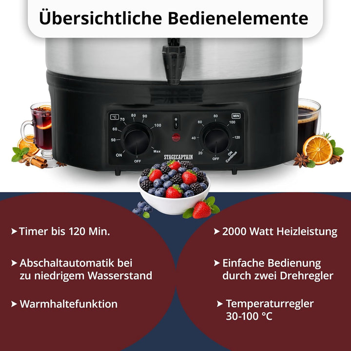 Stagecaptain GWK-27A Glühweinkocher - Einkochautomat mit 27 Liter - 2000 Watt - Gebürsteter Edelstah