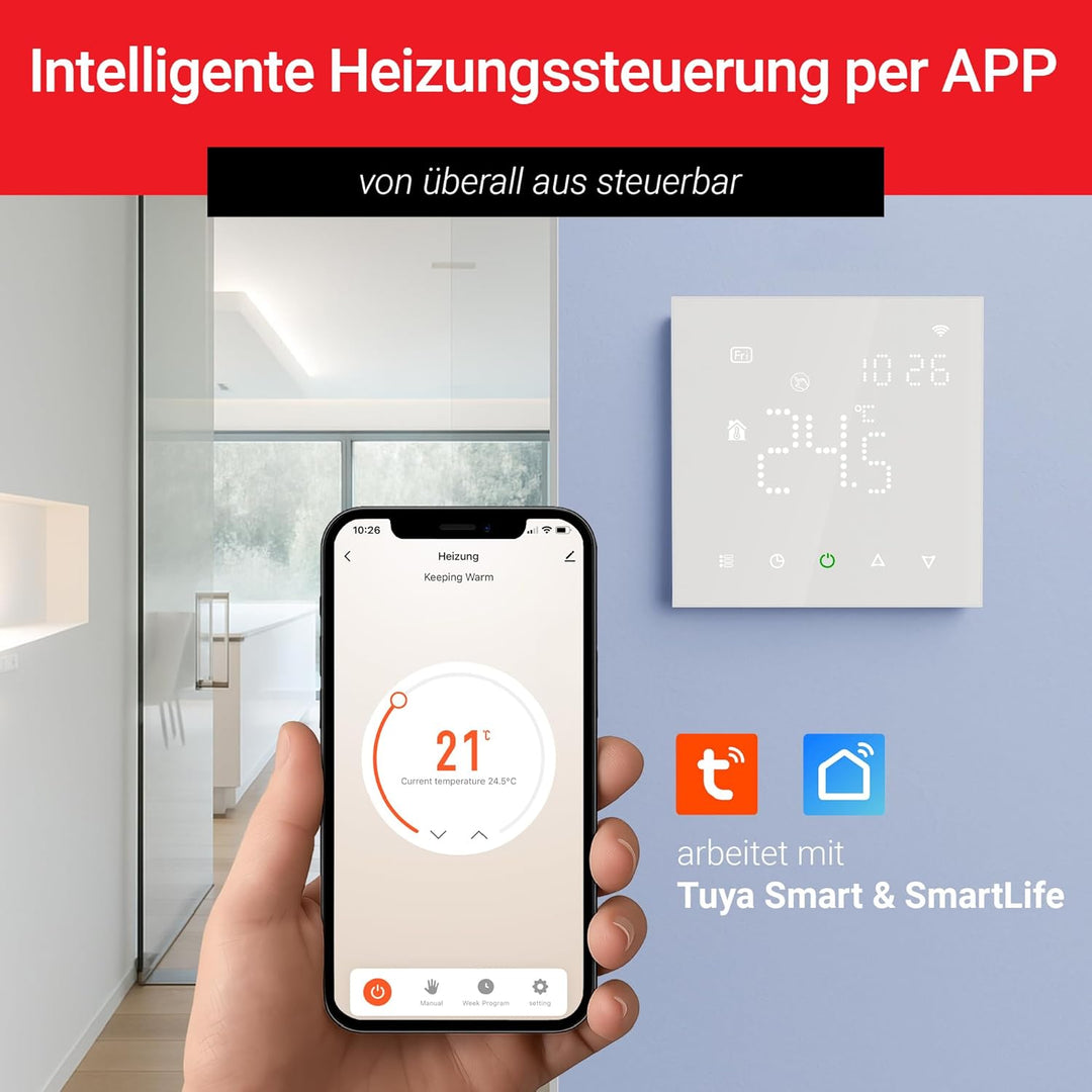 Elektrobock PT741W-EI Raumthermostat mit WiFi | Smartes Thermostat für Fussbodenheizung & Elektrohei
