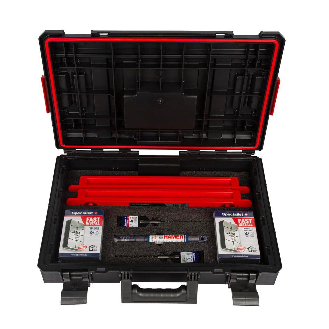 Specialist+ Trockenbau-Werkzeugset | x2 SPACER (50cm), x2 FAST INSTALL-Gipsmagnete, x1 HAMMER-Stecke