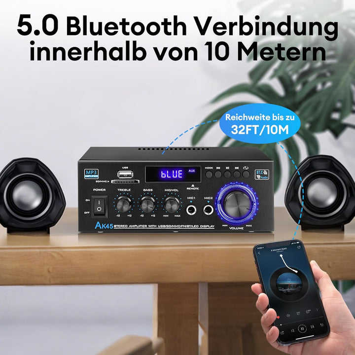 Hifi Verstärker - KKMOL Stereo Verstärker, AK45 Mini Bluetooth Radio Audio Verstärker Receiver, Wiim