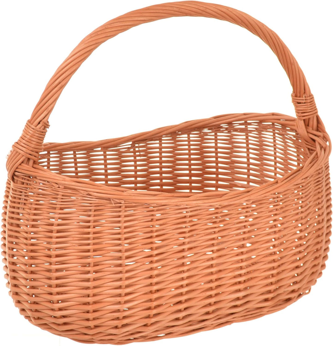 Weidenkorb Einkaufskorb geflochten 40 x 35 x 24 cm Naturbraun Tragekorb mit henkel, Picknickkorb, Pi