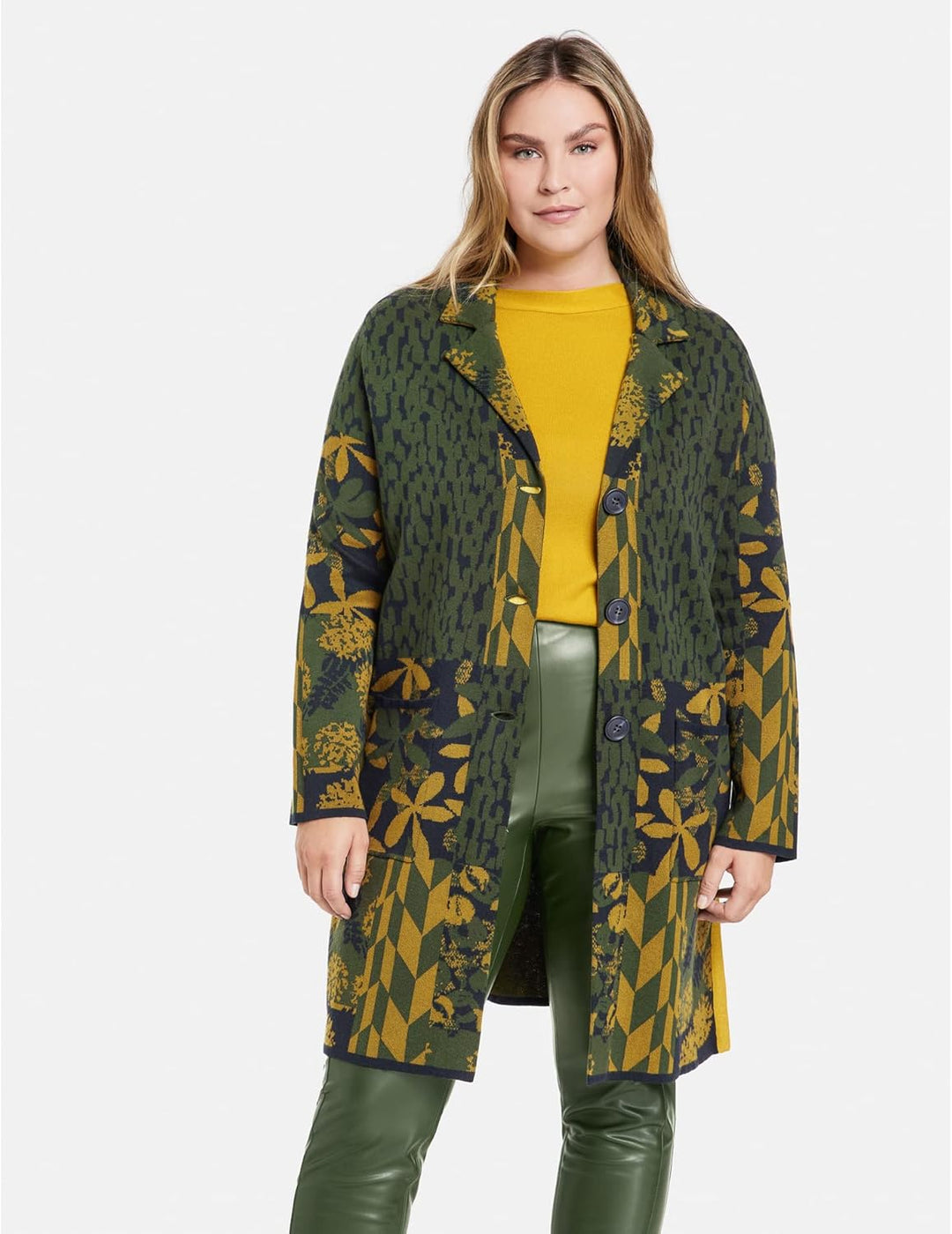 Samoon Damen Jacke Strick 42 Navy Gemustert, 42 Navy Gemustert