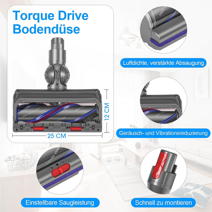 Torque Drive Bodendüse für Dyson V11 V15 V7 V8 V10 Staubsauger, Ersatzbürste für Hartboden und Teppi