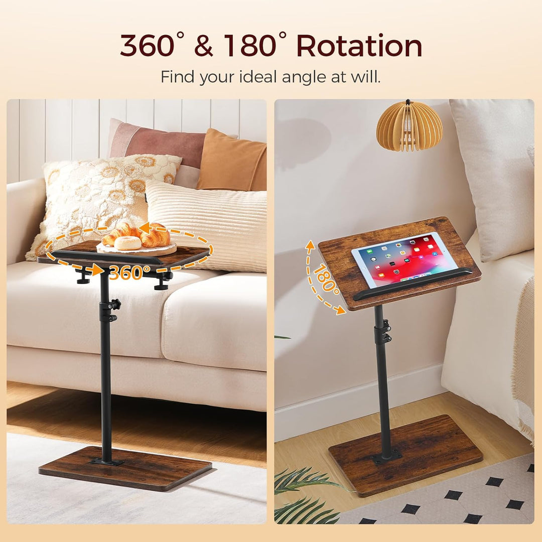 360° Drehbarer Beistelltisch, C-Form, Wohnzimmertisch mit Einstellbarer Höhe von 50,8-75 cm, Nachtti