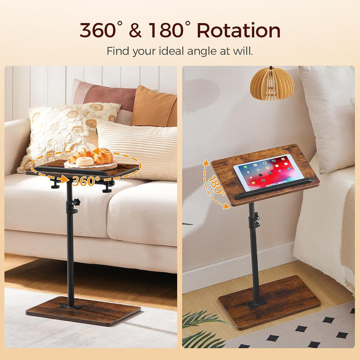 360° Drehbarer Beistelltisch, C-Form, Wohnzimmertisch mit Einstellbarer Höhe von 50,8-75 cm, Nachtti