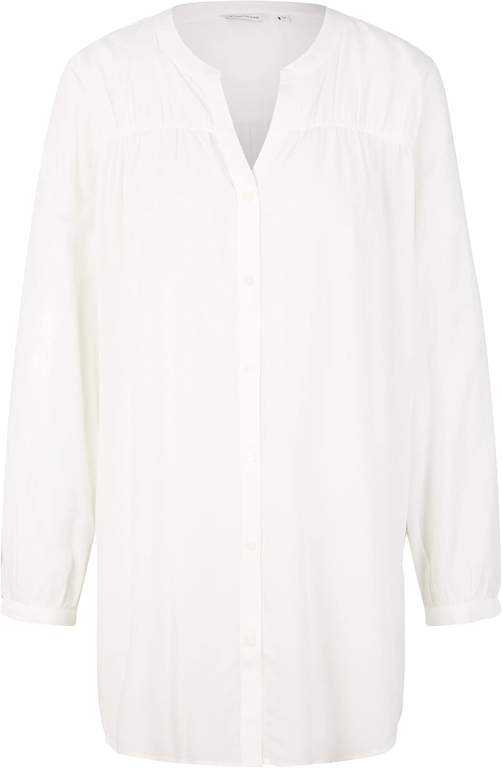 TOM TAILOR Damen Longstyle Bluse mit V-Ausschnitt, 10315 - Whisper White