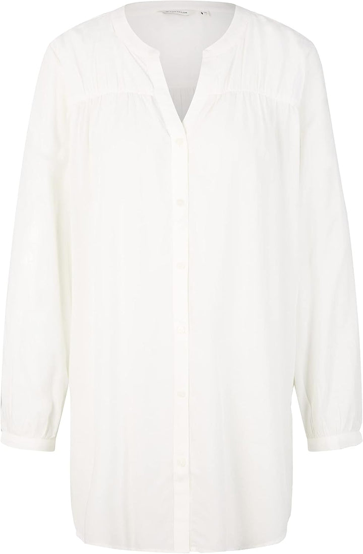 TOM TAILOR Damen Longstyle Bluse mit V-Ausschnitt, 10315 - Whisper White