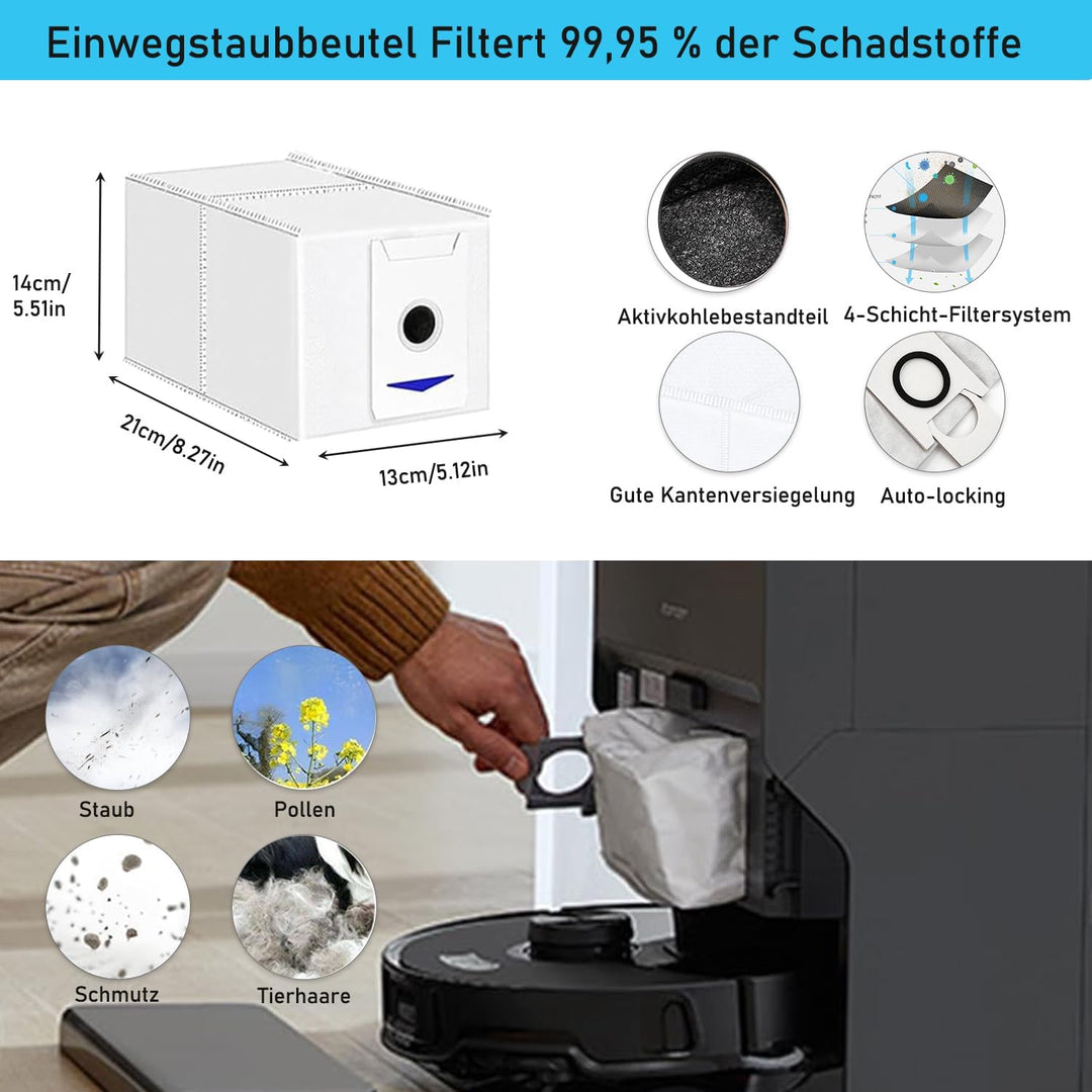 Zubehörset für ECOVACS DEEBOT T30 Omni / T30 Pro Omni, Saprdii 6 Antibakterielle Staubbeutel, 6 Mopp