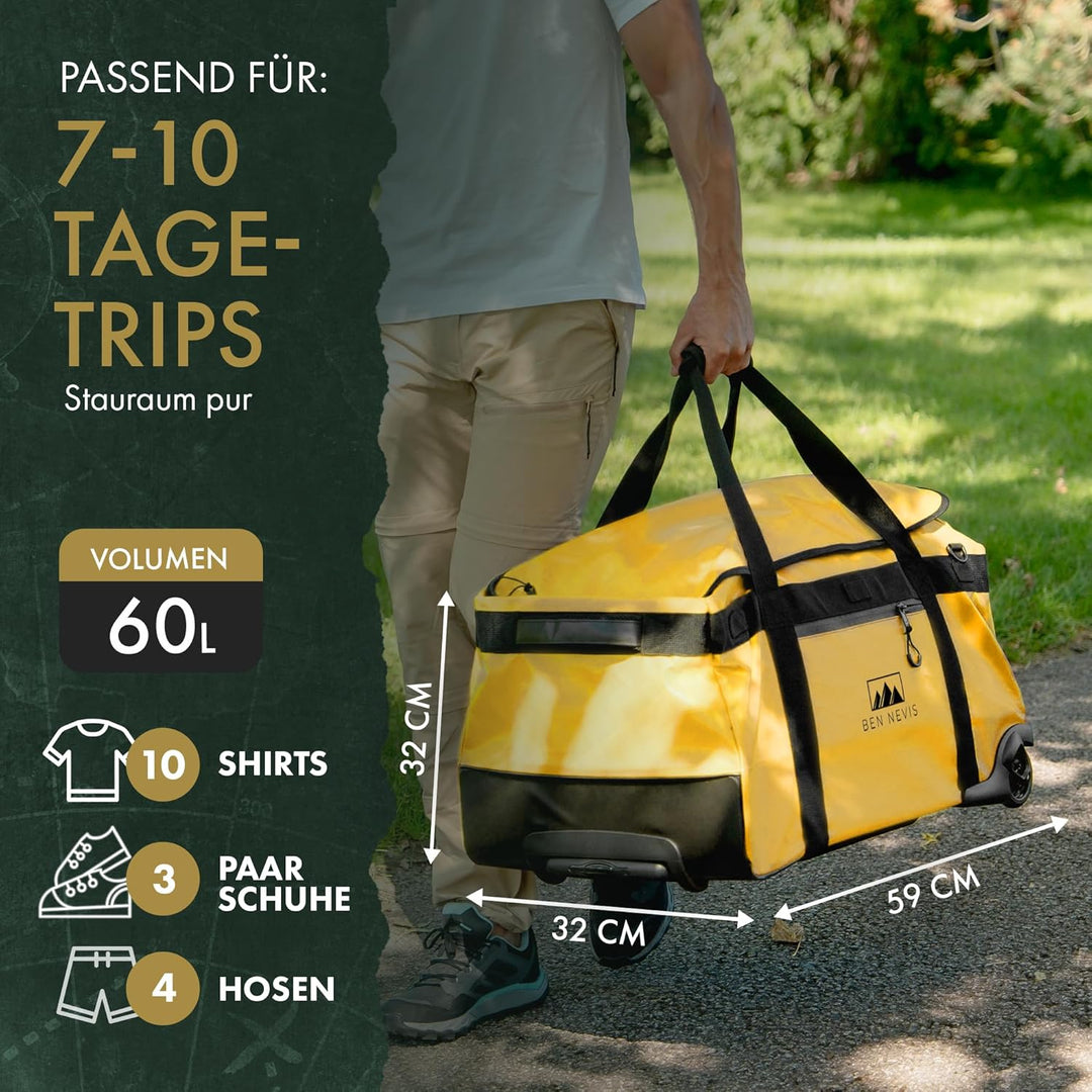 BEN NEVIS Reisetasche mit Rollen – 3in1 Tasche, Trolley + Rucksack [Mittel 60L - 3,2kg] Travel Reise