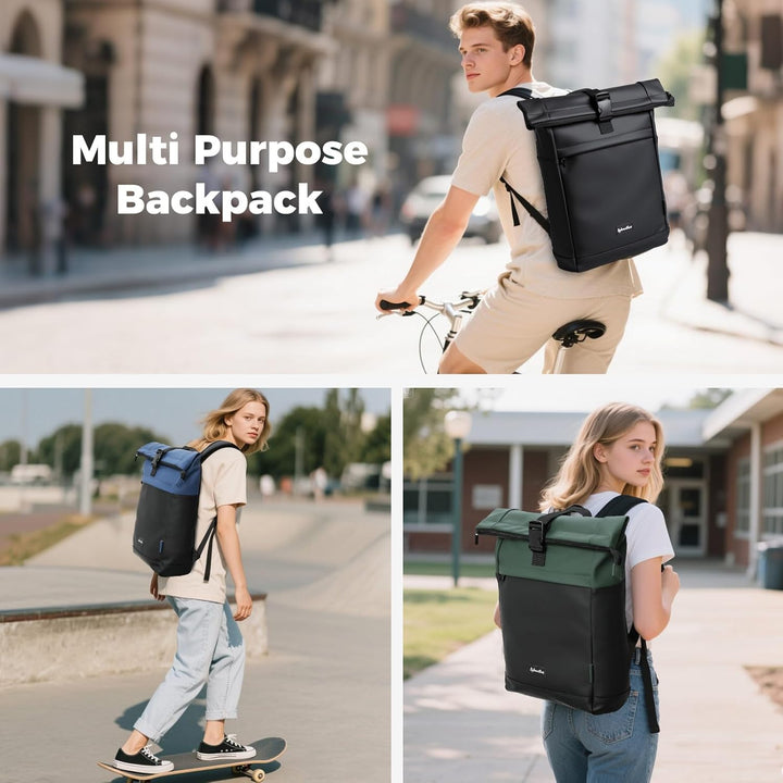 Wasserdicht Rucksack, Laptop Rolltop Rucksack für Herren & Damen Mit Diebstahlsichere Reissverschlus