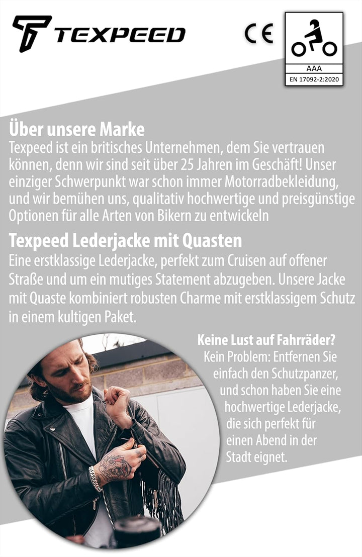 TEXPEED Marlon Brando Fransen Quasten Chopper Motorrad lederjacke herren mit protektoren - Mit Origi
