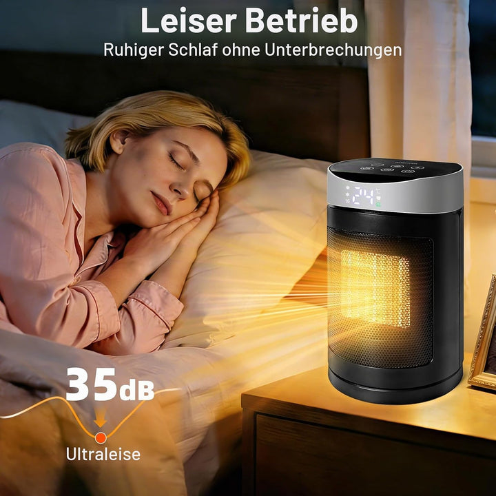 HOSSOM Energiesparender Heizlüfter, 1500W Elektroheizung PTC-Keramik Heizung, 90° Oszillierend Elekt
