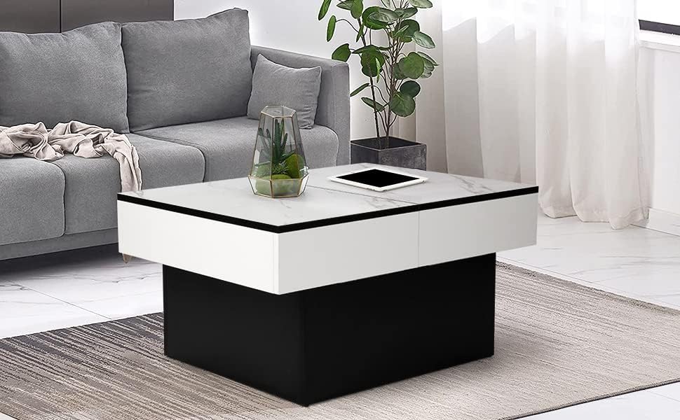VOWNER Couchtisch, Moderner Couchtisch, Ausziehbarer Schreibtisch, Wohnzimmertisch mit 2 Stauräume,