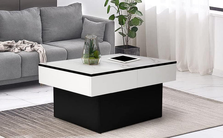 VOWNER Couchtisch, Moderner Couchtisch, Ausziehbarer Schreibtisch, Wohnzimmertisch mit 2 Stauräume,