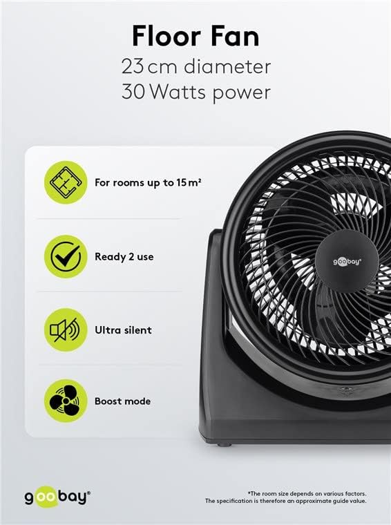 goobay 59516 Leistungsstarker Bodenventilator Ø 23 cm (9 Zoll) / Schwenkbare Oszillation / 30W Elekt
