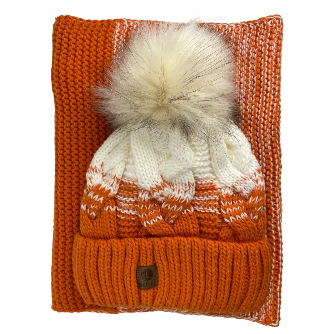 kennydoo Mütze & Schal Set achti I 2 teilig I Damen Kombi - Beanie mit grossem Bommel und Loop I kus