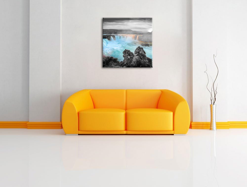 Pixxprint Goðafoss bei Sonnenuntergang als Leinwandbild/Grösse: 70x70 cm/Wandbild/Kunstdruck/fertig