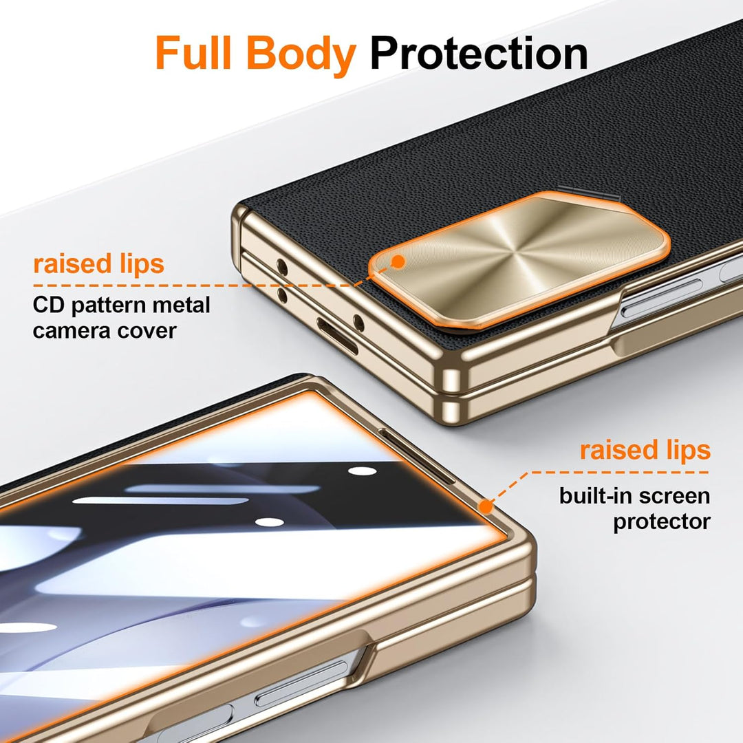 für Samsung Galaxy Z Fold 6 Lederhülle: Integrierte Kamera-Abdeckung Standfuss, Magnetischer Scharni