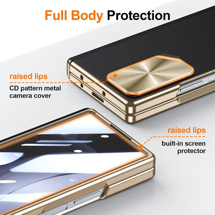 für Samsung Galaxy Z Fold 6 Lederhülle: Integrierte Kamera-Abdeckung Standfuss, Magnetischer Scharni