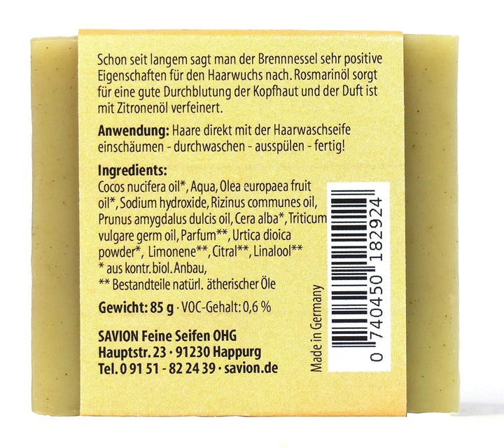 Savion 4+1 Bio Haarseife Brennessel, Vegan, Handgemacht, Palmölfrei, Plastikfrei, 5x 85gr 1.42 g (30
