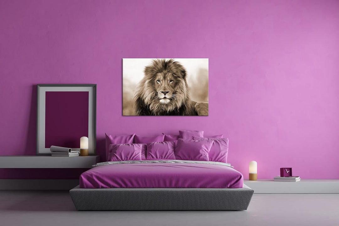 deyoli Stolzer Löwe Effekt: Sepia Format: 80x60 als Leinwandbild, Motiv fertig gerahmt auf Echtholzr