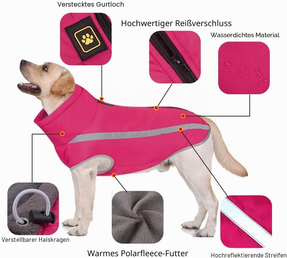 FEimaX Hundemantel Hundejacke wasserdichte Reflektierende Wintermantel mit Fleece Gefüttert Hund Wel