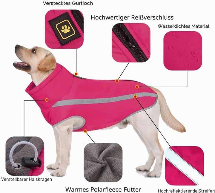 FEimaX Hundemantel Hundejacke wasserdichte Reflektierende Wintermantel mit Fleece Gefüttert Hund Wel