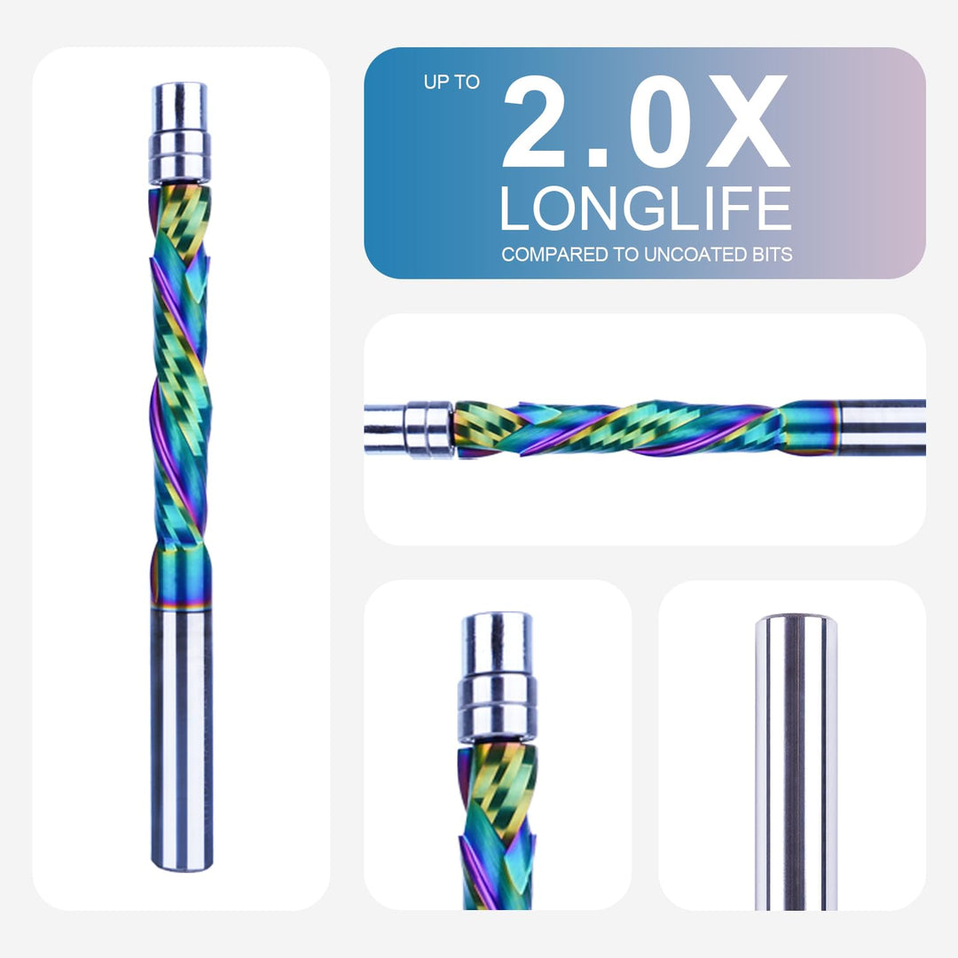 SpeTool Bündigfräser 8mm Schaft Extra Lang Kopierfräser für Oberfräse Up&Down Kompressions 45mm Schn
