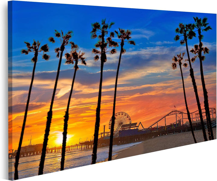 islandburner Bild auf Leinwand Santa Monica Kalifornien Sonnenuntergang Am Pier Bilder Wandbilder Po