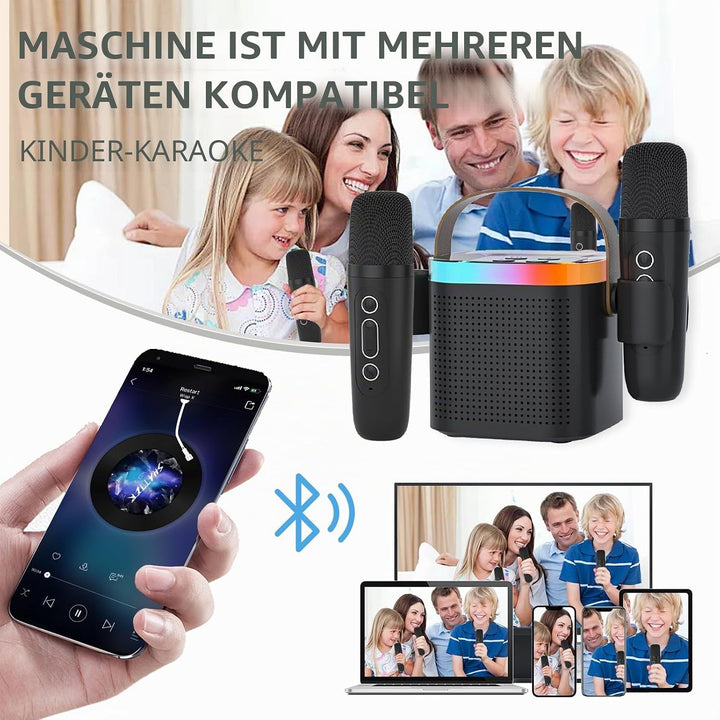 Mini Karaoke Maschine mit 2 Mikrofones, Kreative Musik Lautsprecher mit Mic Halter für Kinder Erwach