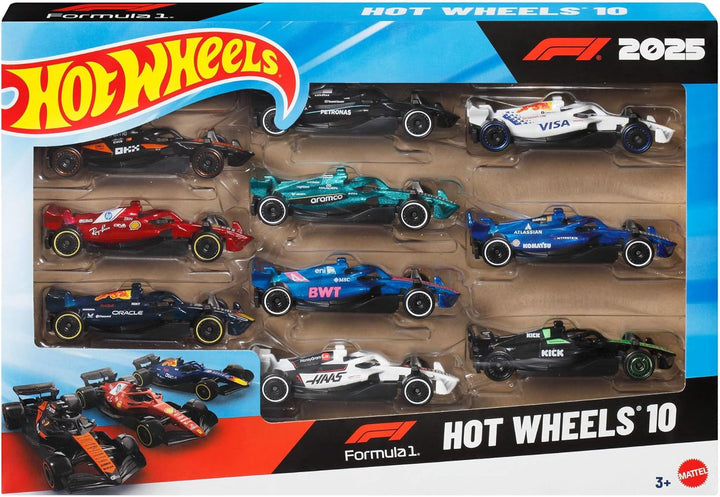 Hot Wheels Formula 1 2025 10er-Pack | Set aus 10 Druckguss-Rennautos im Massstab 1:64, eins für jede