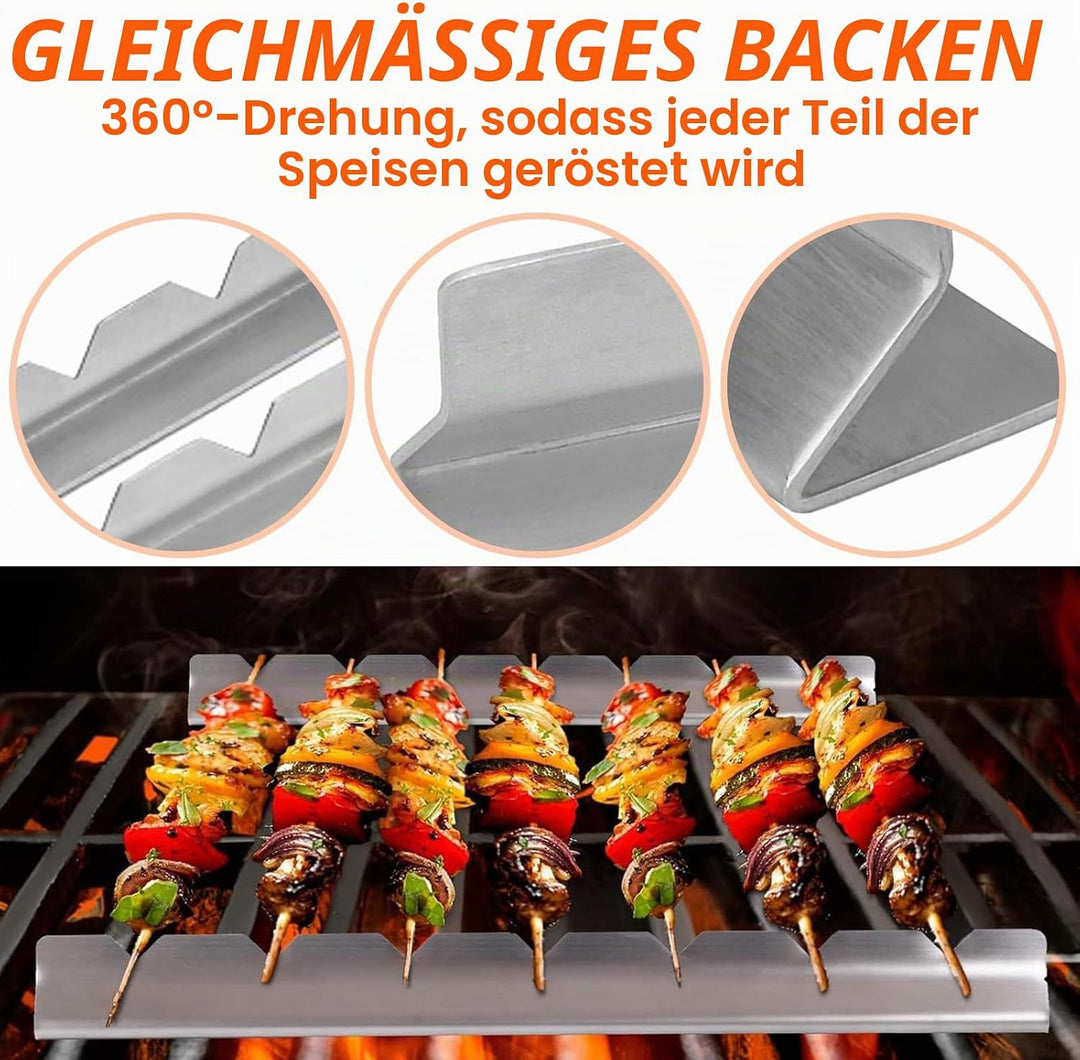 4 Stück Grill Spiesse Rack, Edelstahl Spiesse Halte, BBQ Halterung für 6 Spiesse, BBQ Grillen Zubehö