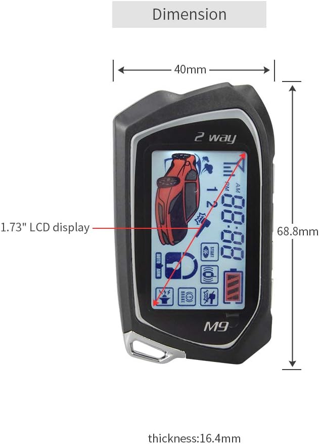 Easyguard 2-Wege-Auto-Alarmanlage EC201-M9 mit 4,4 cm grossem LCD-Pager-Display, Fernstarter, Turbo-