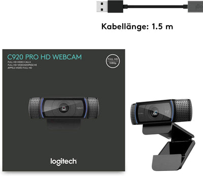 Logitech C920 HD PRO Webcam, Full-HD 1080p, 78° Sichtfeld, Autofokus, Klarer Stereo-Sound, Belichtun