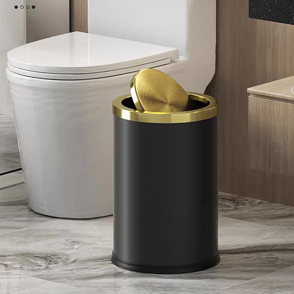 9L/2.4GAL Badezimmer-mülltonne, gold und schwarz,Das bad ist mit einem deckel bedeckt,Die mülltonne