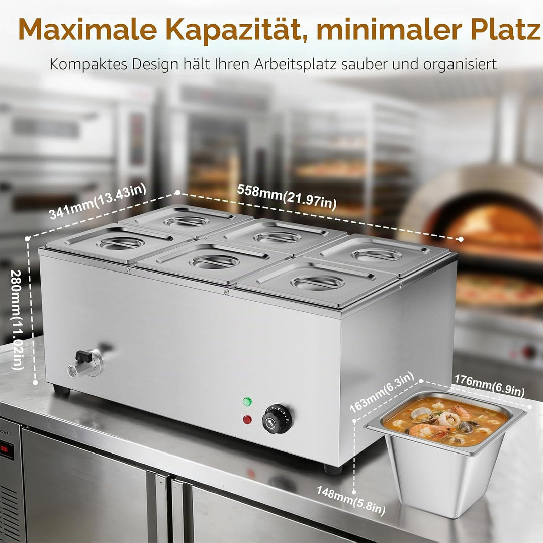 TAIMIKO Elektrisches Badezimmer, Edelstahl, 220 V, professionelle Speisew?rmer, Bain Marie mit 6 F?C