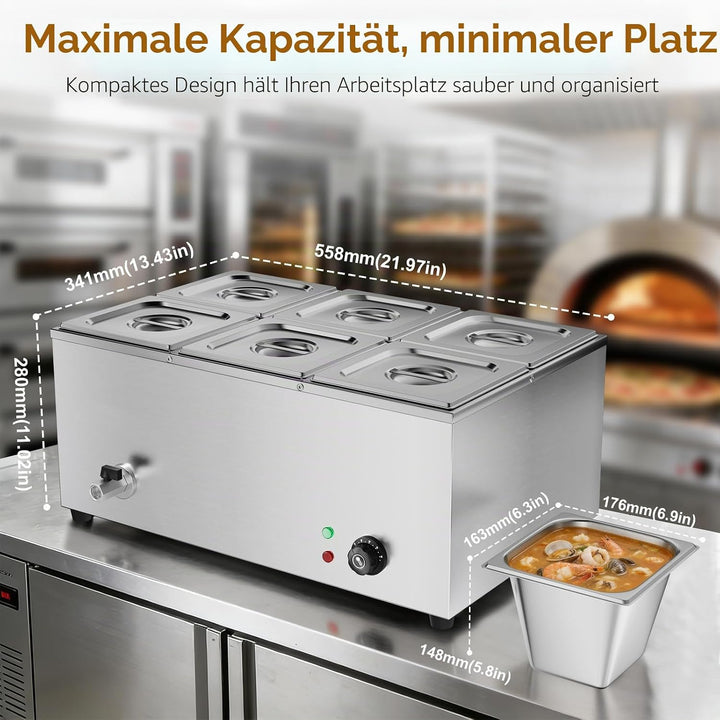 TAIMIKO Elektrisches Badezimmer, Edelstahl, 220 V, professionelle Speisew?rmer, Bain Marie mit 6 F?C