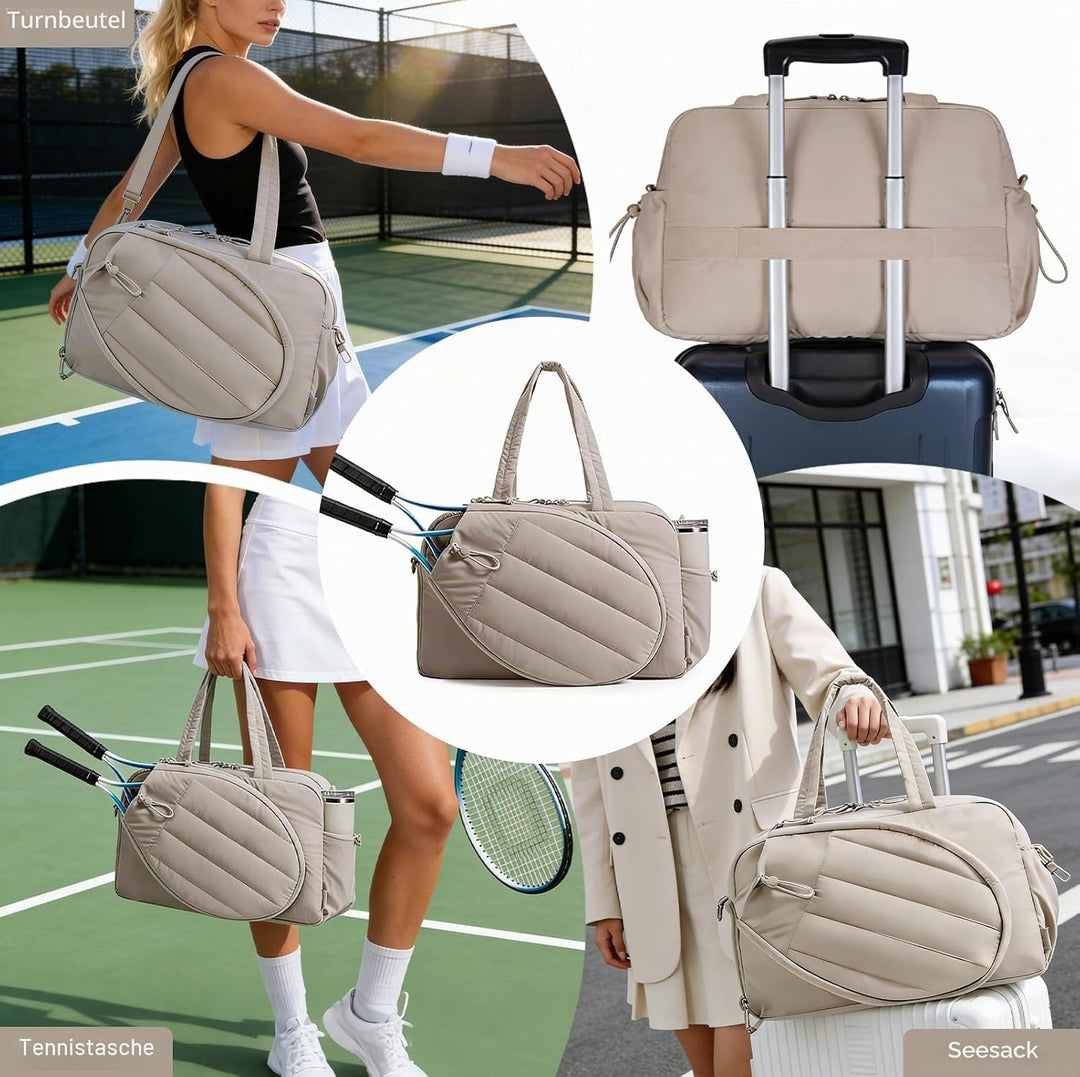 Badminton Tasche Damen 48×19×31 cm, Puffer Sporttasche Gross, Tennistasche mit Schlägerfach, Reiseta