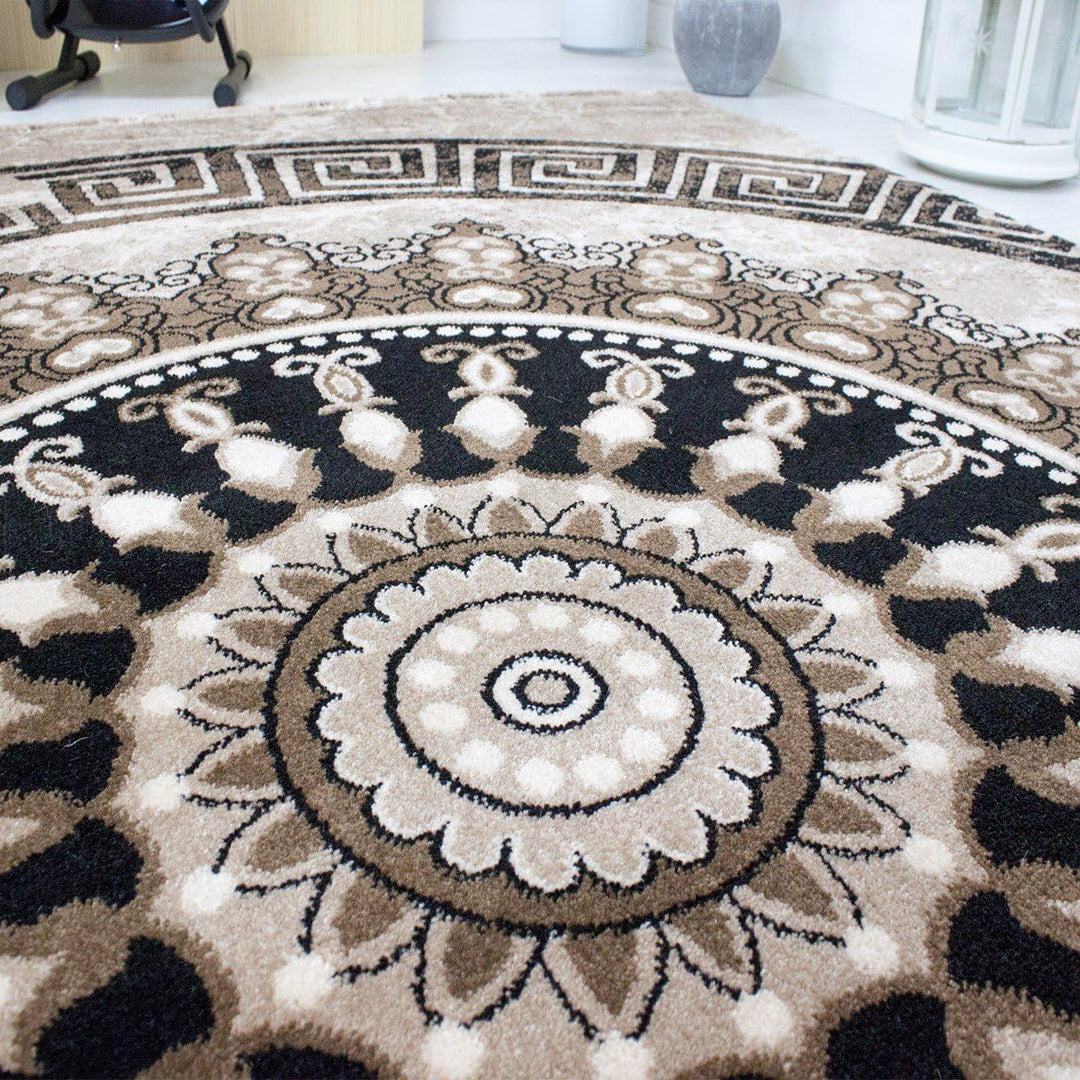 VIMODA Teppich kurzflor Klassisch Orient Design Vintage Mandala Dunkelbraun Braun Beige, für Wohnzim