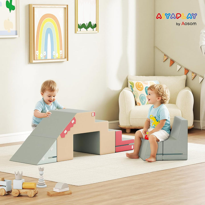 AIYAPLAY Kinder Schaumstoff Bausteine 2er Set Softbausteine Riesenbausteine Grossbausteine mit Samto