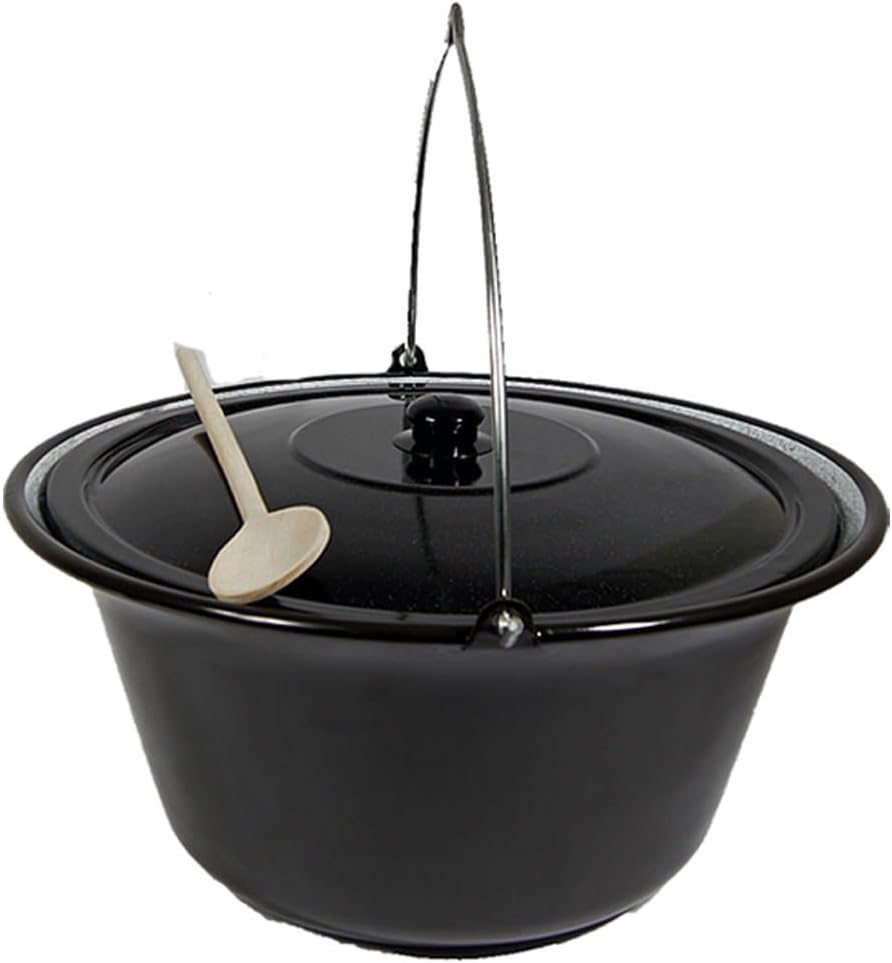 Set Gulaschkessel Gulaschtopf Emaille 14 Liter + Deckel + Kochlöffel Hordentopf Glühweintopf Suppent