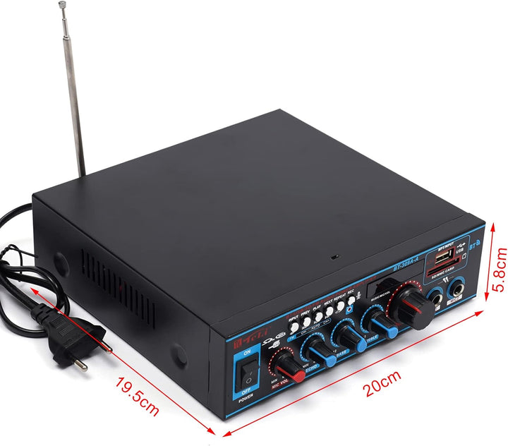 MBUYI HiFi Verstärker mit Bluetooth, Stereo Audio Receiver mit 2 Mikrofoneingang Echo, Amplifier End
