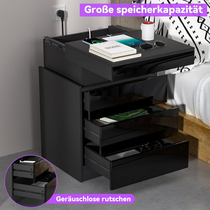 Lvhecforhm Nachttisch mit Ladestation, Nachttisch mit LED Licht, Nachttische mit USB Anschlüsse, Sch