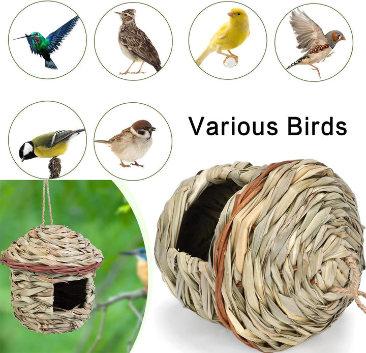 Vogelnest Gras, 2 Stück Gras Bird Nest, Vogelhäus, Handgewebte Vogelhäuser, Vogelhäus zum Aufhängen