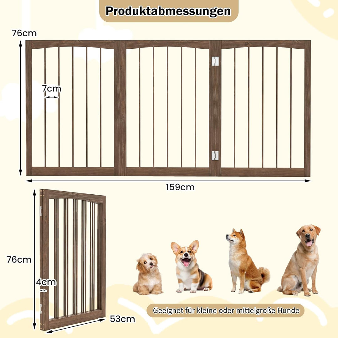 GYMAX Absperrgitter Hund 3-teilig, 159 x 76 cm Faltbar Hundegitter mit 180° Drehung, Schutzgitter Ho
