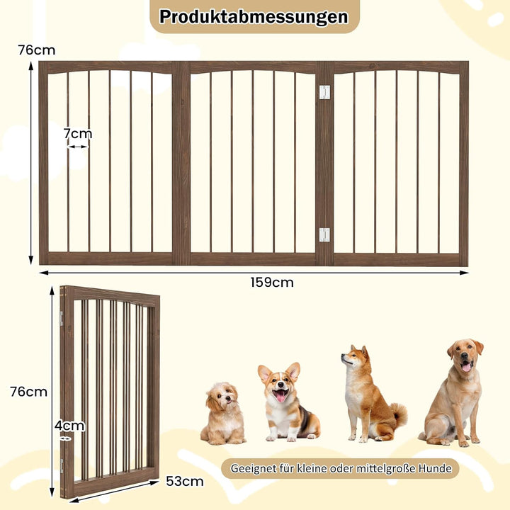 GYMAX Absperrgitter Hund 3-teilig, 159 x 76 cm Faltbar Hundegitter mit 180° Drehung, Schutzgitter Ho