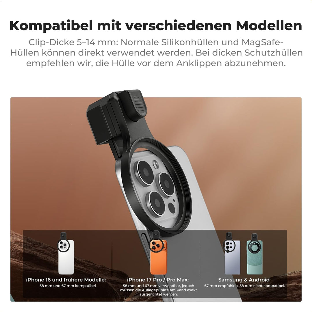 K&amp;F CONCEPT ND100000 Sonnenfinsternis Handyfilter 58mm mit Universalclip | ISO 12312-2 zertifiziert